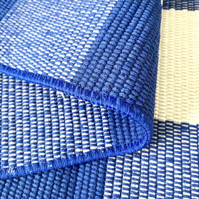 LEVINIS Farmhouse Doormats 51.2''x23.6''- Cotton Hand-Woven Blue Buffalo Plaid Outdoor Rug/Kitchen Rugs/Bathroom Rug/Laundry Room Rug, Front Porch Décor