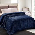 Whale Flotilla Flannel Fleece Bed Blanket Twin XL Size, Navy Blue | Lightweight Breathable Soft Bedspread, Plush Fluffy Coverlet Chevron Design Decorative Blanket for All Season, 90x66 Inch