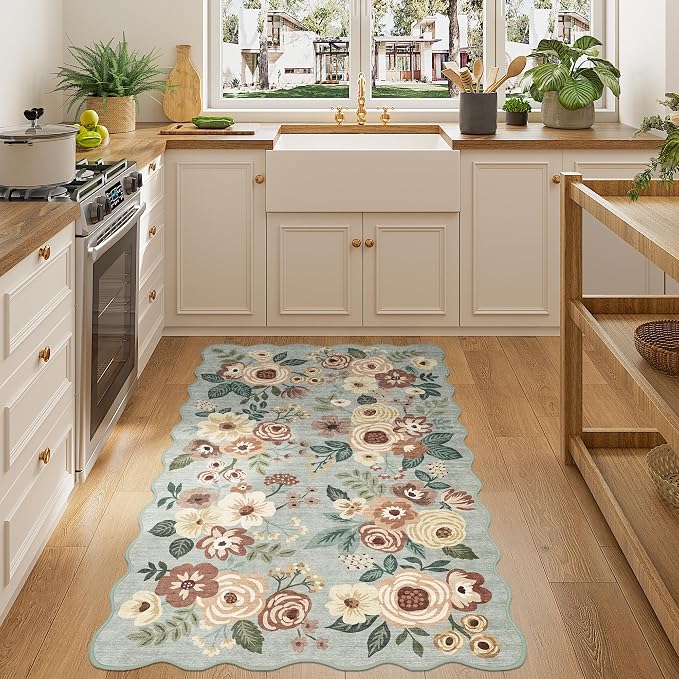 DUKINO 3x5 Area Rugs, Non Slip Floral Washable Rug for Bedroom, Sage Green | Soft, Low Pile, Non-Shedding Throw Rugs for Living Room, Entryway, Kitchen, Kids Room, Pet Friendly, Home Decor, Lightweight