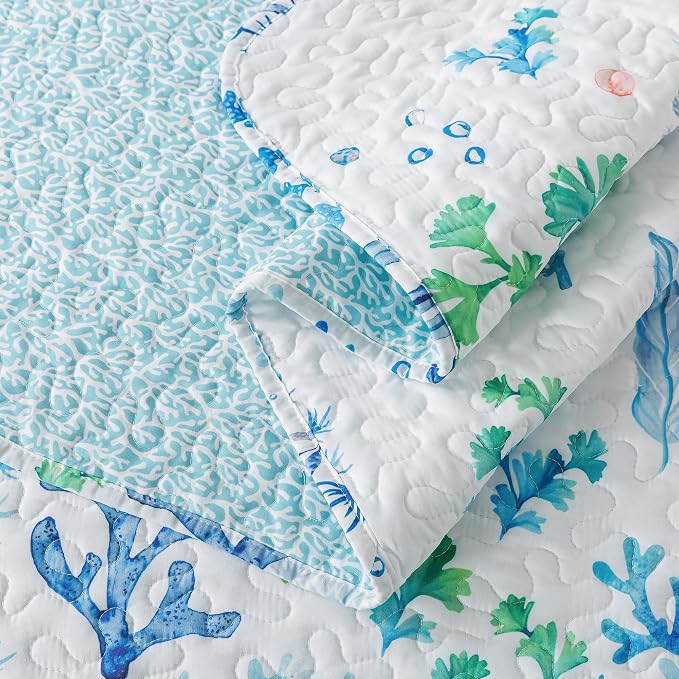 NEWLAKE Quilt Bedspread Sets - West Coastal Pattern Reversible Coverlet Set, Queen Size