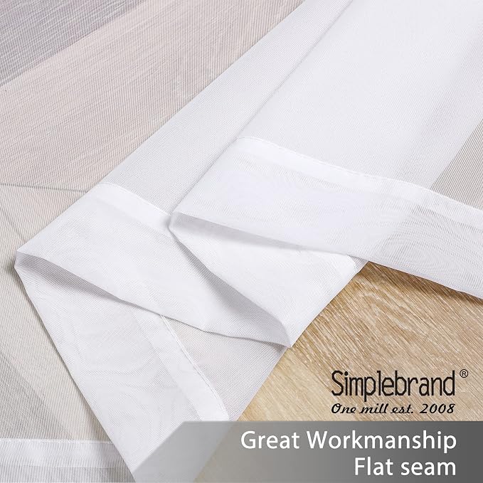 Simplebrand White Short Sheer Kitchen Cafe Curtains 36-42 Inch, Tier Rod Pocket, Half Window, Bathroom, 2 Panels