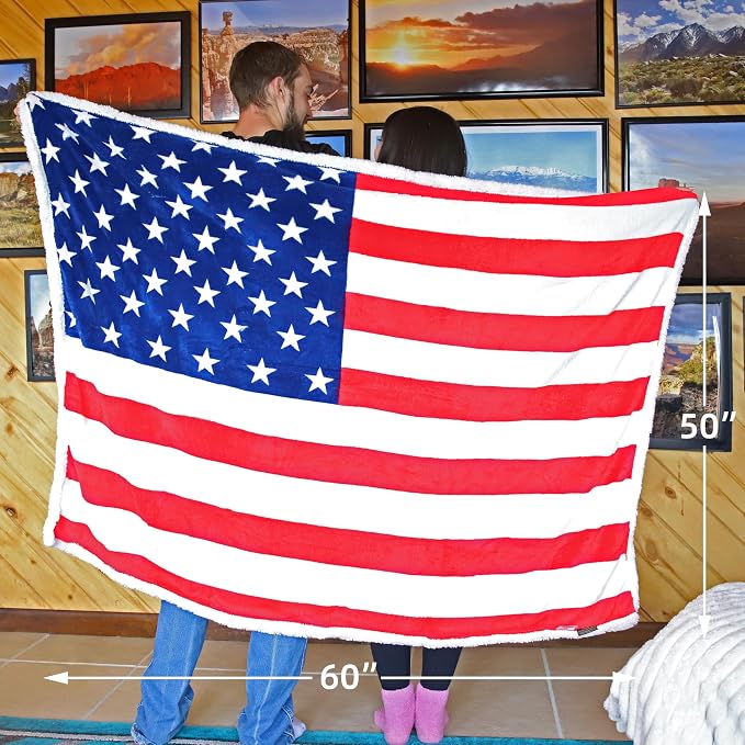 Catalonia Patriotic American Flag Throw Blanket for Veteran and Citizenship | USA Flag Home Decor for Sofa and Bed, Gift for Military Families, 4th of July and Memorial Day, 50 x 60 Inch, Sherpa Fleece