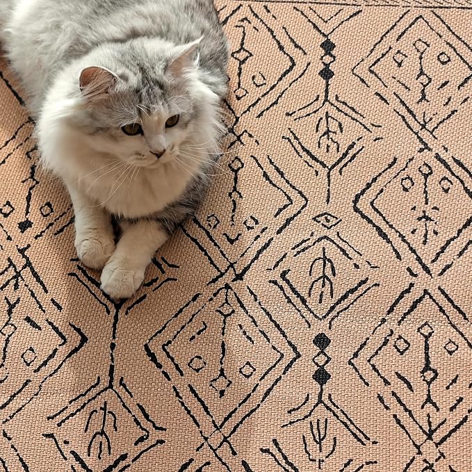 jinchan 2x3 Faux Jute Area Rug Washable Moroccan Entryway Rug, Warm Taupe | Neutral Boho Geometric, Non-Slip, Low Pile, Indoor Outdoor, High-Traffic, Kitchen, Bathroom, Laundry Room, Porch, Balcony