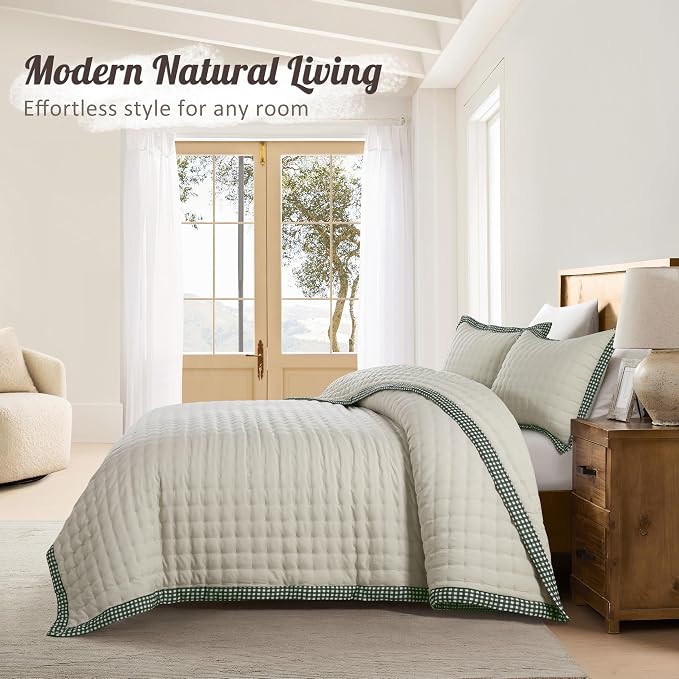 WDCOZY Wheat Cloud Quilt Set Queen Size, Lightweight Soft Cross Stitch Bedspread, Farmhouse Rustic Country Coverlet, Spring Summer Thin Comforter, 3 Pieces, 2 Pillow Shams, 90x90 inches