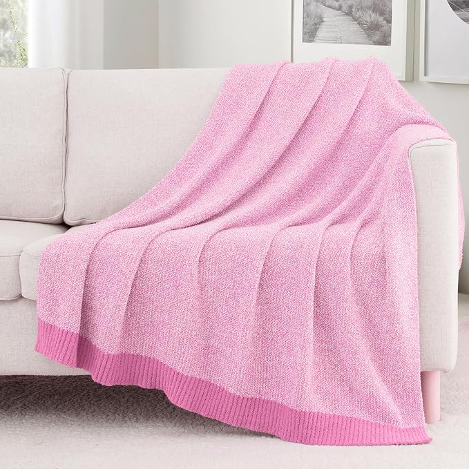 Carriediosa Heather Throw Blanket 50x60, 400GSM Ultra Soft Microfiber | Hot Pink, Fuzzy Fluffy Cozy Plush Knit Knitted Throws, Lightweight Cute Preppy Fall Blankets for Couch, Bed