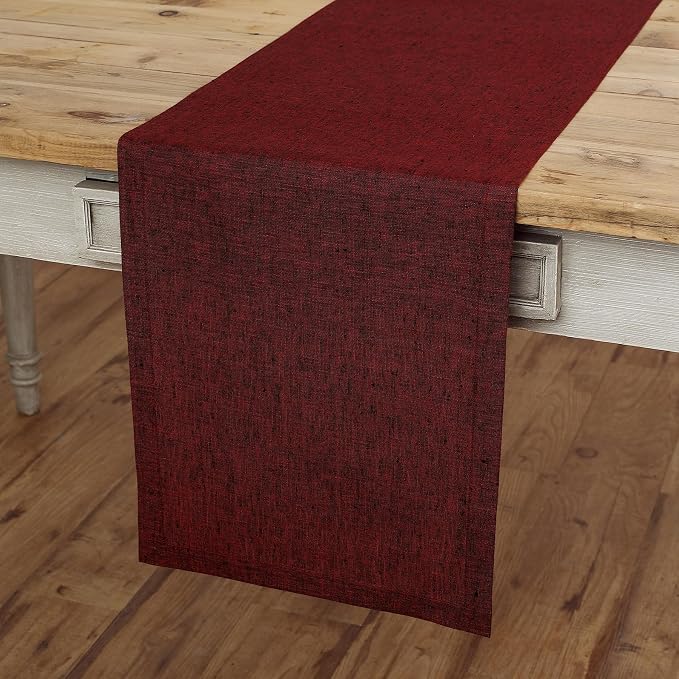 Solino Home 100% Linen Dining Table Runner Red Woven, Athena 14 x 72 in | dresses up dining tables for everyday meals, European flax fibres, machine washable, Red Garnet, soft, OEKO-TEX Certified