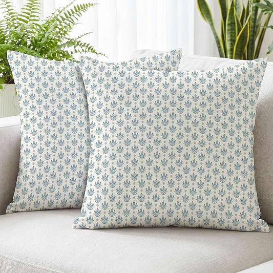 Hexagram Floral Pillow Covers 18x18, Vintage Blue Throw Pillow Covers | Aqua Blue, Set of 2, Farmhouse Neutral Decorative for Couch Pillows, Home Decor, Living Room, Bedroom, No Insert