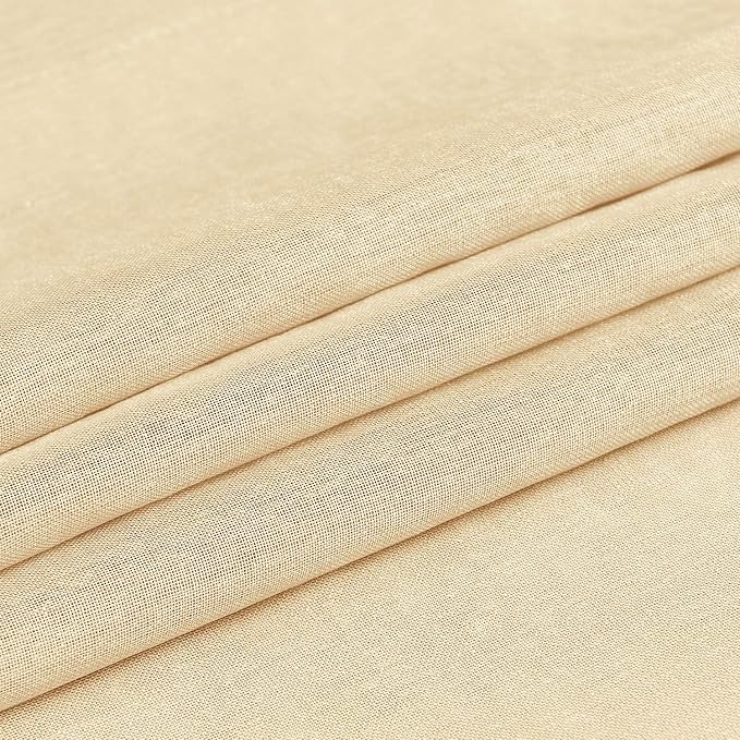DWCN Sheer Curtains Faux Linen Voile Sheer Drapes for Living Room Grommet Window Curtain 52 x 63 Inch Long, Set of 2, Beige