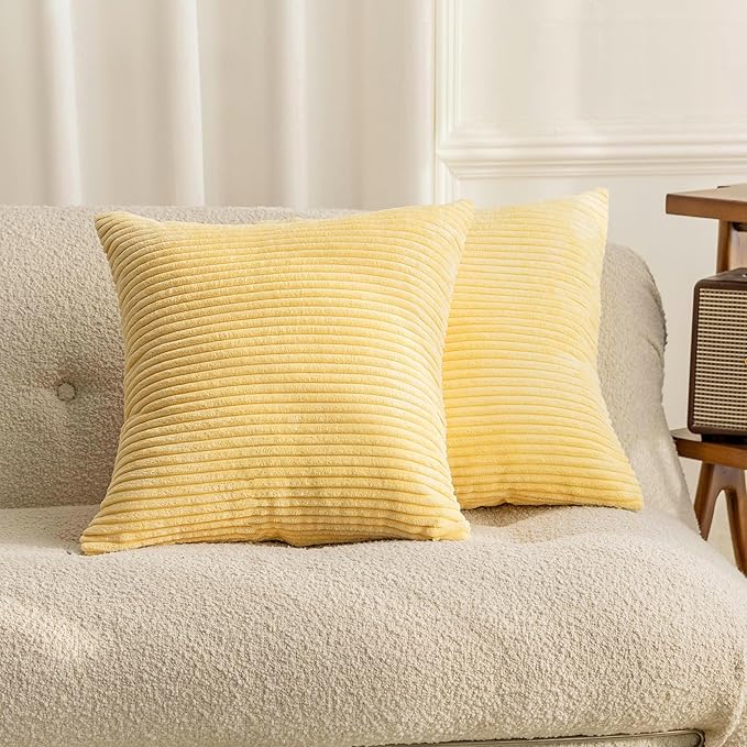 Home Brilliant 22x22 Throw Pillow Covers Decor for Couch Euro Sham Covers Decorative Pillow Covers 56x56 cm Cushion Covers for Summer Decor, 22x22 inch Light Yellow