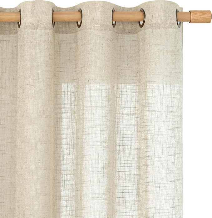 95 Inch Length Linen Sheer Curtains for Living Room 2 Panels | Soft Thick Bedroom Curtains, Light Filtering, Boho, Window, Panels for Farmhouse, Bronze Grommet, 52 x 95 Inch, Linen