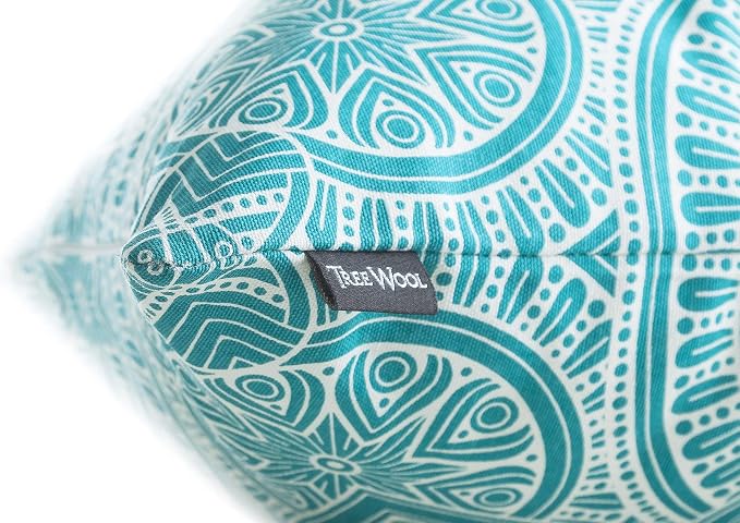 TreeWool Mandala Accent Throw Pillow Covers 18x18 Set of 2 (Turquoise) | Decorative Throw Pillowcases for Sofa & Couch; 100% Cotton Accent Covers Ideal for Spring & Summer Stylish Home Decor