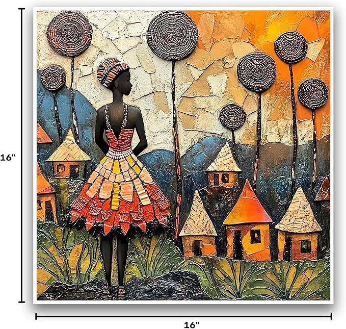 Black Female Picture Printing Feminist Women Poster 16x16Inch Unframed | Black African American Women Pictures Wall Art Trendy African American Girl Poster for Apartment Living Room Bedroom Home