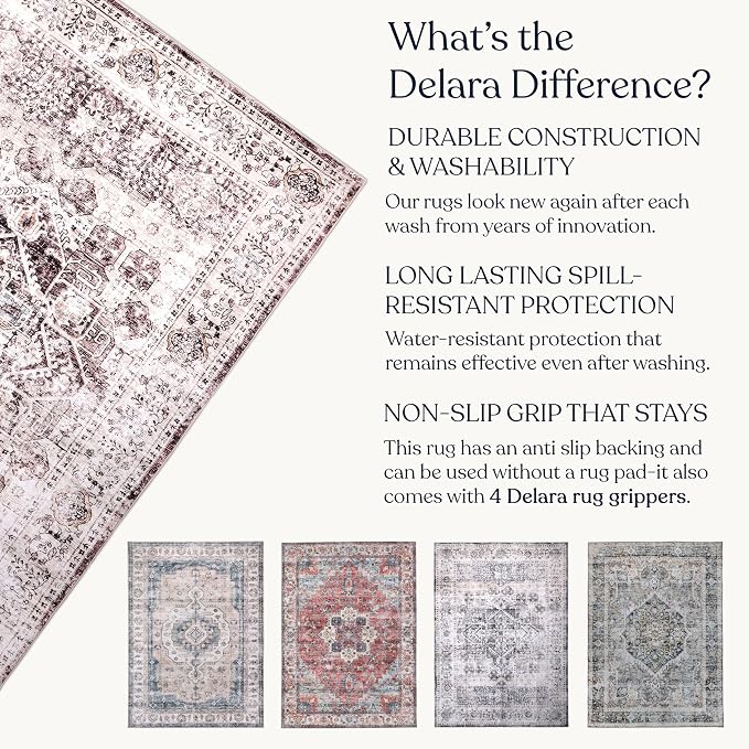 Machine Washable Area Rug, Soft & Durable, Non-Slip, Stain Resistant Rug for Bedroom, Living Room, Dining Room, High Traffic Areas. (Brown/Neutral, 9' X 12')