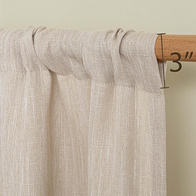 MYSKY HOME Oatmeal French Door Curtains for Door Window 40 Inch Length 2 Panels Short Semi Sheer Light Filtering Curtain for Glass Small Window Drapes Rod Pocket for Bedroom Bathroom, Taupe, 26" Wide