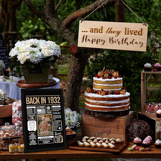 Personalized 93rd Birthday Party Decorations Men, Women, Him, Her - Custom Gifts Idea For 93 Years Old, Back In The Year You Born Newspaper For 93rd Birthday Poster No Frame Black Gold