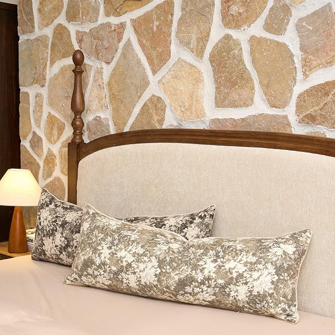 Yangest Neutral Floral Pillow Cover 14 x 36 Inches, Vintage Chenille Accent Throw Pillow Cover Soft Decorative Farmhouse Accent Couch Pillow Cover for Living Room Bedroom, Beige