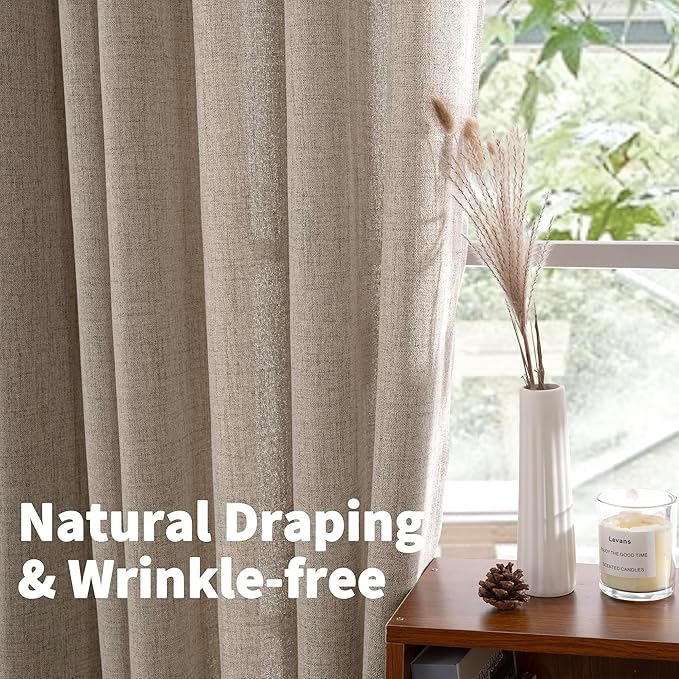 YoungsTex Dark Oatmeal Linen Curtains 40 Inch Length for Kitchen Window | Short Semi Sheer Drapes Burlap Textured Light Filtering with Rod Pocket Back Tab for Cafe Bathroom, 2 Panels, 42 X 40 Inch