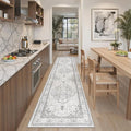 Madane Hallway Runner Rug 2x8 Washable Kitchen Rugs Non-Slip, Grey | Vintage Machine Washable Low-Pile Floor Carpet 8ft, Soft Ultra-Thin Throw Entry Foyer Mat for Entrance Laundry Living Room