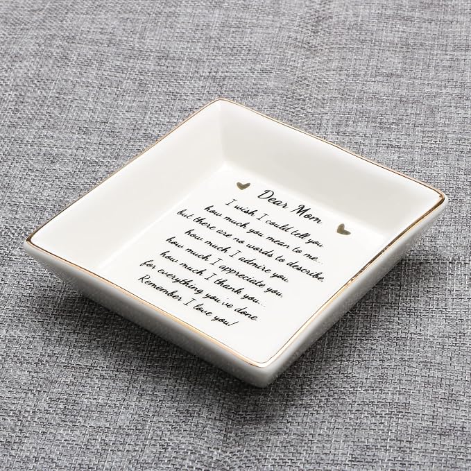 JoycuFF Gifts for Mom Birthday Unique from Daughter Ring Trinket Dish Tray Jewelry Ring Holder Mother's Day Thanksgiving Day Christmas Gifts for Mama Mother