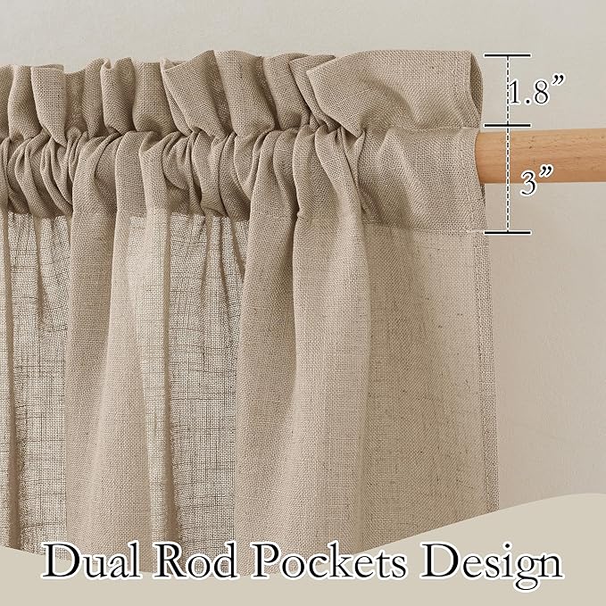 RYB HOME Natural Linen Curtains Light Filtering Privacy for Living Room Bedroom, Vertical Soft 95 Inches Long Window Treatments Kitchen Laundry Room, W 34 x L 95 inches, Khaki, 2 Panels Set