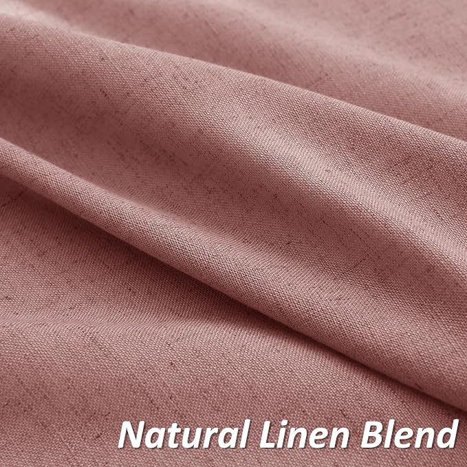 Canyon Rose Linen Curtains 96 Inches Long 2 Panel Set Rod Pocket Semi Sheer Girls Bedroom Living Room Airy Soft Fabric Window Treatments 52x96