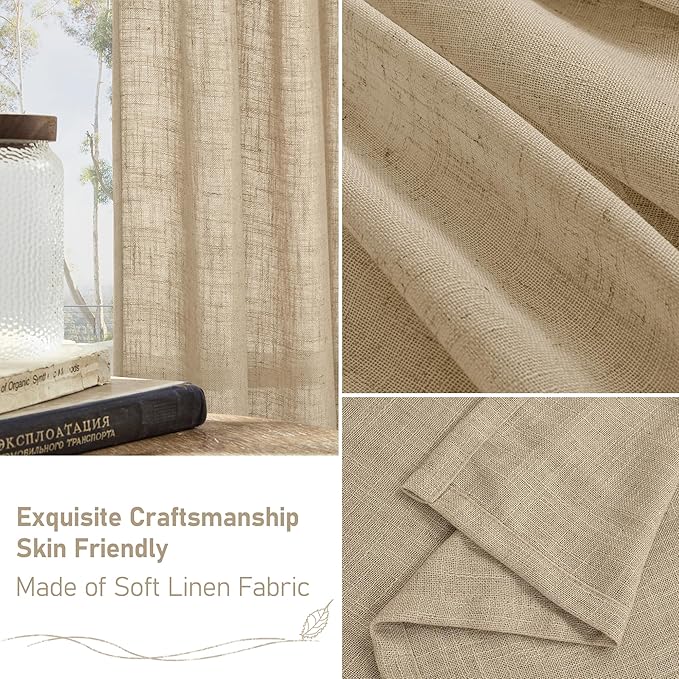 84 Inch Length Linen Semi Sheer Curtains for Bedroom 2 Panels | Brown, Light Filtering Drapes, Living Room, Boho Burlap, Panels for Farmhouse, Dining Room, Bronze Grommet, 38 x 84 Inch