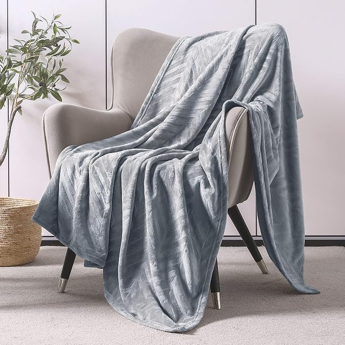 Whale Flotilla Flannel Fleece Throw Blanket for Couch, Silver Grey | Lightweight Breathable Soft Sofa Throws, Plush Fluffy Chevron Design Decorative Blankets for All Season, 50x60 Inch
