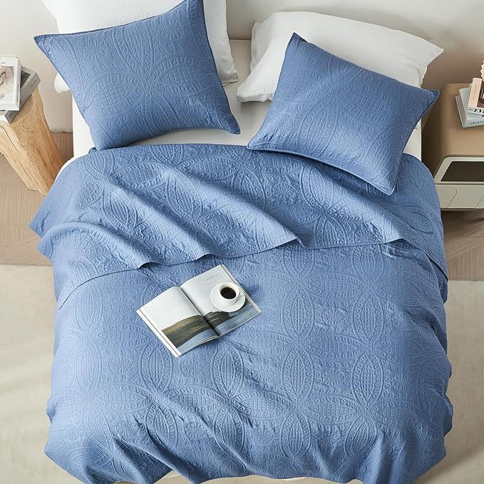 akkialla Twin Quilt Bedding Set,Bluish Grey Ultrasonic Quilt Set,Lightweight Soft Bedspread Coverlet,Modern Style Coin Pattern Bed Cover for All Seasons,2 Piece(1 Quilt,1 Pillow Sham)