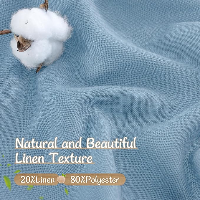 Linen Curtains for Living Room 96 inch Long 2 Panels, 52 x 96 Inch | Blue, Light Filtering Semi Sheer Curtains, Farmhouse Boho, Back Tab Rod Pocket, Drapes for Bedroom, Sliding Glass Door