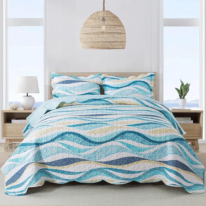 NEWLAKE Quilt Bedspread Sets - West Coastal Pattern Reversible Coverlet Set, King Size