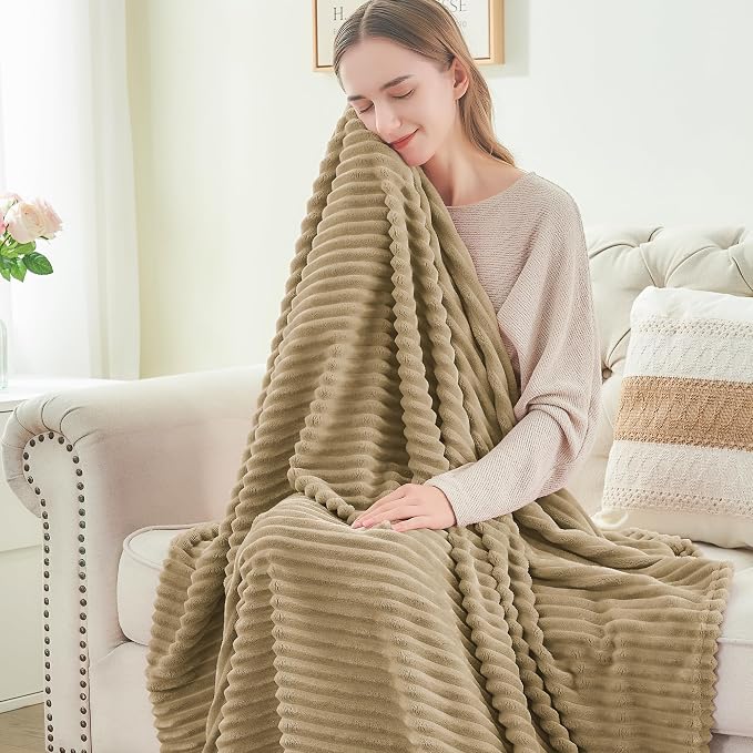 BEDELITE 3D Ribbed Jacquard Brown Blankets Queen Size for Bed, 90x90 Inch | Soft Warm Decorative Fluffy Blanket, Cozy Fuzzy Lightweight Plush Fleece Throw Blankets for Bed, Room Decor, Gift for Women