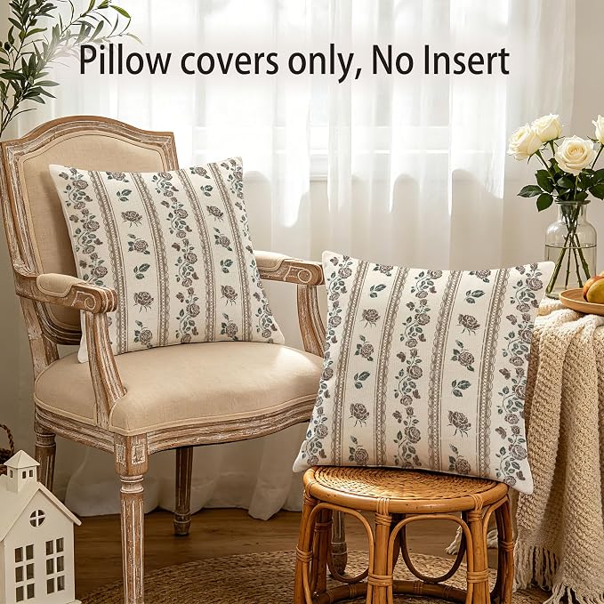 Hexagram Vintage Throw Pillow Covers 18x18, Floral Brown Pillow Covers | Brown, Set of 2, Boho Farmhouse Neutral Decorative for Couch Pillows, Home Decor, Bedroom, Living Room, No Insert