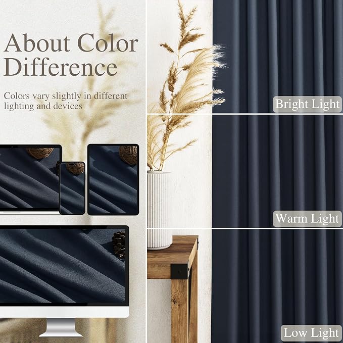 Vintage Blue Linen Curtains 90 Inch Long 2 Panels Set for Bedroom Living Room Vintage Blue Soft Linen Textured Window Drapes Semi Sheer Light Filtering Rod Pocket Back Tab Farmhouse Curtain 52x90
