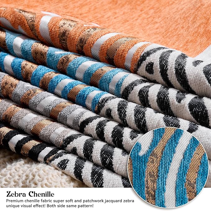 AmHoo Set of 2 Throw Pillow Covers Zebra Chenille Patchwork Decorative Pillows Cover Pillowcase for Sofa Couch Bed 18 x 18-Inch Nougat