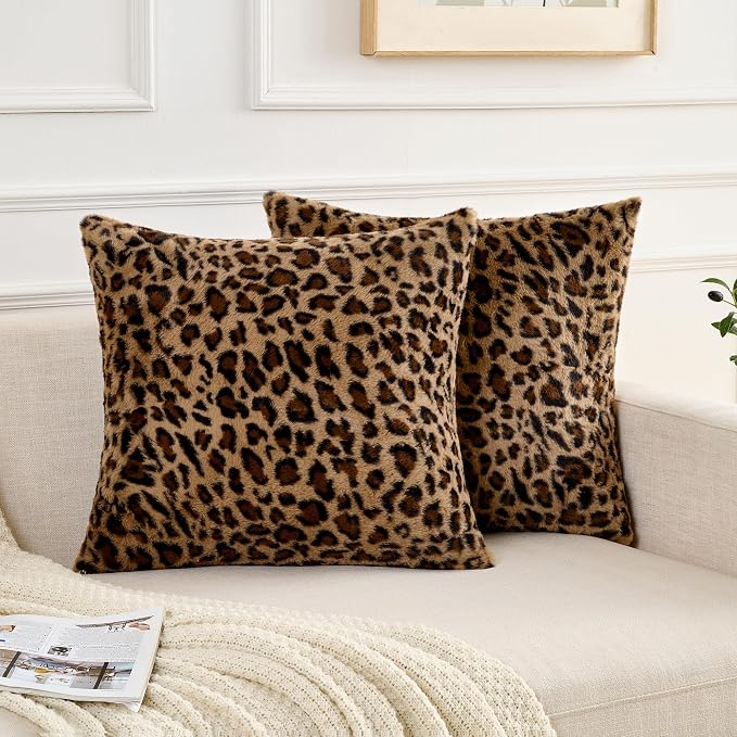 GALMAXS7 Cheetah Pillow Covers Leopard Throw Pillow Covers Set of 2, 20x20 | Faux Fur Throw Pillow Covers Leopard Couch Pillow Covers Fluffy Soft Decorative for Home Living Room Bedroom