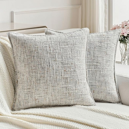 FUTEI Pack of 2 Chenille Tweed Vintage Throw Pillow Covers 18x18 Inch Soft Decorative Cushion Case Modern Farmhouse Accent for Couch Bed Living Room, Grey