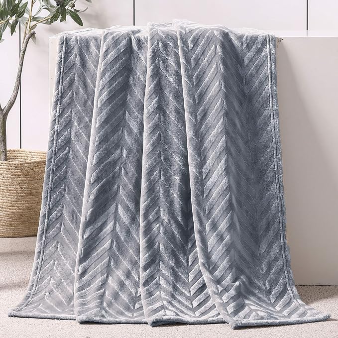 Whale Flotilla Flannel Fleece Throw Blanket for Couch, Silver Grey | Lightweight Breathable Soft Sofa Throws, Plush Fluffy Chevron Design Decorative Blankets for All Season, 50x60 Inch