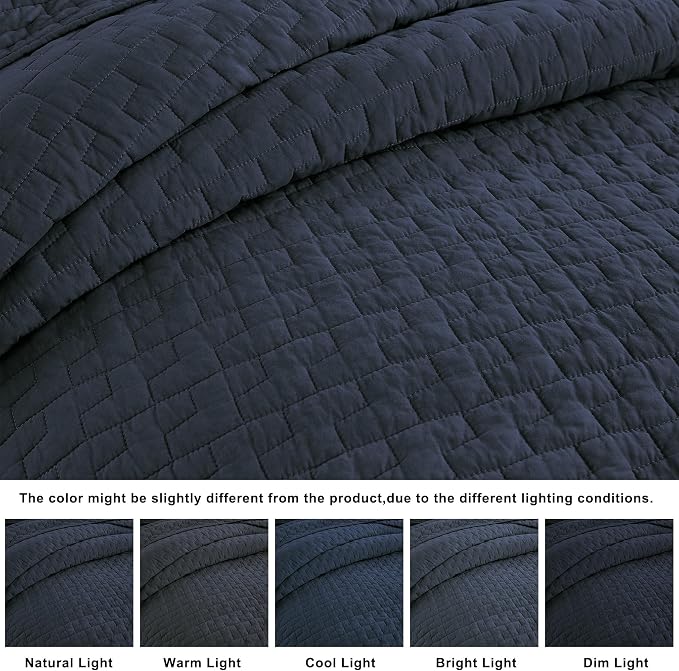palassio Navy Blue 100% Cotton Quilt California Cal King Size Bedding Sets with 2 Pillow Shams, Oversized Lightweight Bedspread Shabby Chic Coverlet, Soft Bed Cover for All Season, 3 Pieces