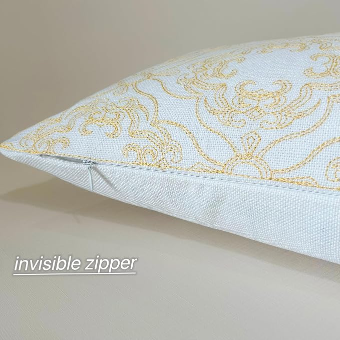 Slow Cow Linen Embroidery Decorative Lumbar Throw Pillow Cover Rectangular Pillowcase Cushion Cover 12 x 24 Inches Yellow Gold