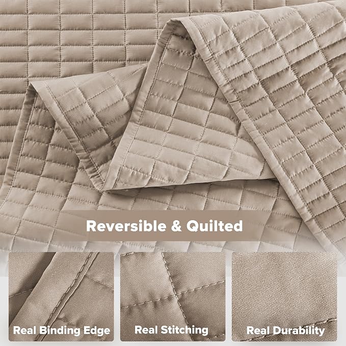 Comfort Spaces Kienna King Quilt Bedding Set 3 Piece, 104"x90" Taupe | Soft Cozy Lightweight Summer Coverlet Cal King, Quilted Bedspreads Extra Layer, Modern Casual Bedroom Decor, OEKO-TEX