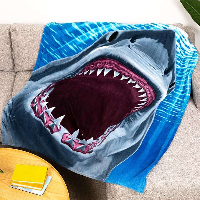 Dawhud Direct White Shark Fleece Blanket for Bed 75x90 Inches Jaws Fleece Throw Blanket for Boys, Men, Unisex and Kids Super Soft Plush Shark Blanket Throw Ocean Fleece Blanket - King Size Blanket