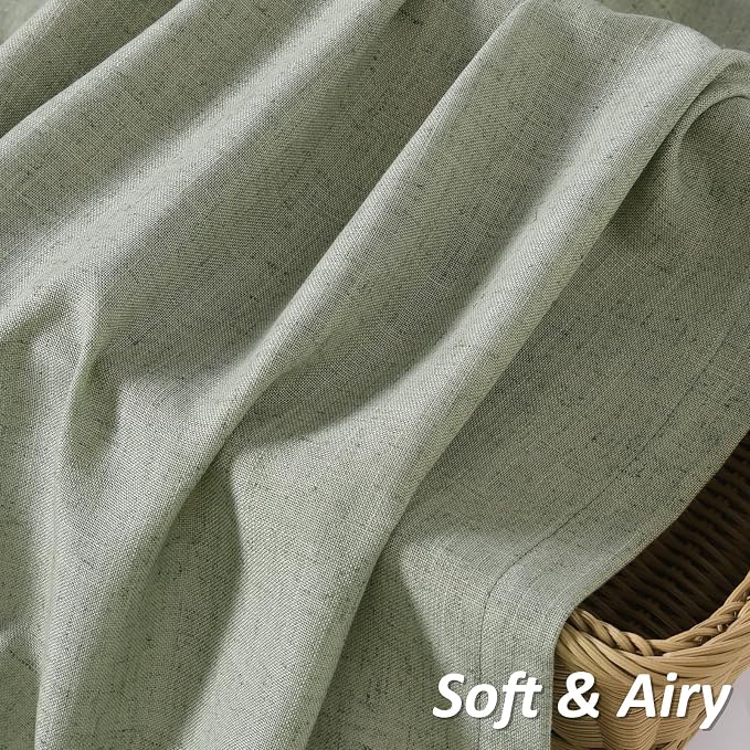 Sage Green Linen Curtains 96 Inch Length for Living Room Bedroom 2 Panels Set Rod Pocket Light Filtering Semi Sheer Window Curtains 52 Inch Width Boho Farmhouse Linen Drapes, W52xL96