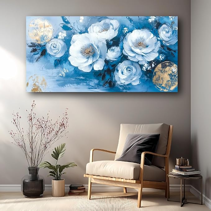 Abstract Wall Art Canvas Print Flower Painting Bathroom Decor Paintings Modern Style Living Room Bedroom Office Home Kitchen Decorations Nature Landscape Artwork Wooden Frame 20x40 inches