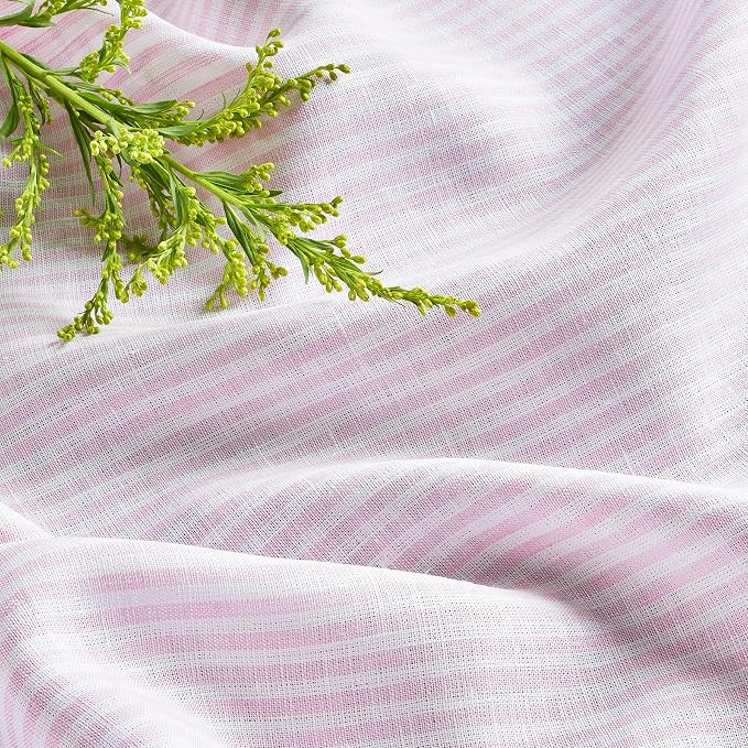 Solino Home 100% Pure Linen Table Runner, 14 x 48 in, Pink and White Stripe | Narrow Stripe, dresses up dining tables for everyday meals, European flax fibres, machine washable, soft, OEKO-TEX Certified