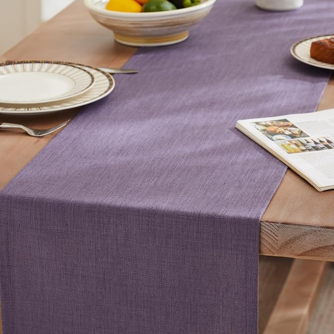 ZeeMart Rustic Cotton Linen Table Runner, 13x60 Inches Purple | Farmhouse Style Linen Table Runners 60 Inches Long, Washable Kitchen Dining Table Decoration for Home Party Decor