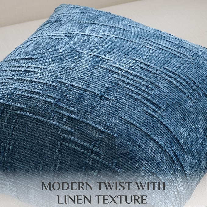 Softalker Navy Blue Throw Pillow Covers - Chenille 18 x 18 Inch Set of 2, Farmhouse Soft Textured Neutral Decorative Cushion Covers for Couch Sofa Bed Living Room, Modern Easter Home Decor Outdoor