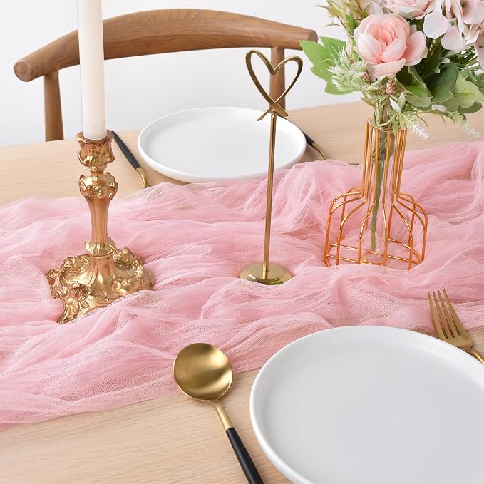 Pink Cheesecloth Table Runner Cheese Cloth Wedding Birthday Party Decor | 10Ft Rustic Boho Gauze Farmhouse Bridal Baby Shower Holiday Dining Tea Party Home Table Decorations Blushing Pink 4 Pack