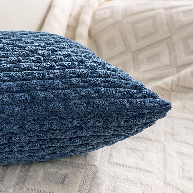 Set of 4 Blue Decorative Throw Pillow Covers 20x20 Inch Corduroy Pillow Covers for Bed Couch Sofa Living Room Soft Square Cushion Cases