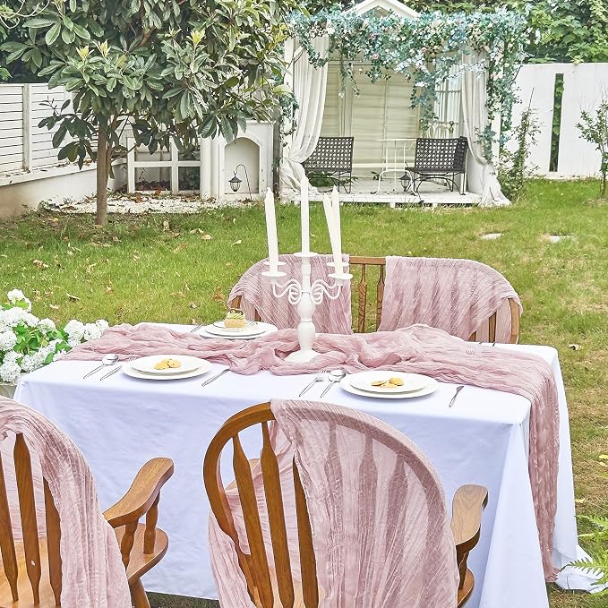 IVAPUPU Dusty Pink Table Runner 120 Inches for Birthday Party Home Decor | 10 Pcs Boho Gauze 10FT Cheesecloth Table Runners for Wedding Baby Shower Decorations Summer Garden Farmhouse