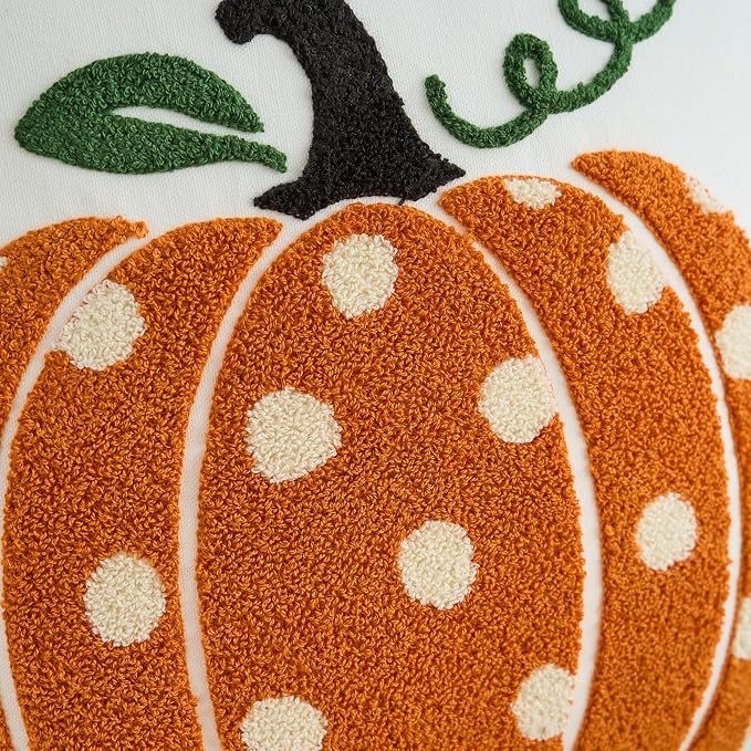 Fall Pumpkins Pillow Covers 18x18 Inch Dots Pumpkin Embroider Decorative Throw Pillowcases Farmhouse Autumn Seasonal Harvest Patio Cushion Cases for Sofa Couch Home